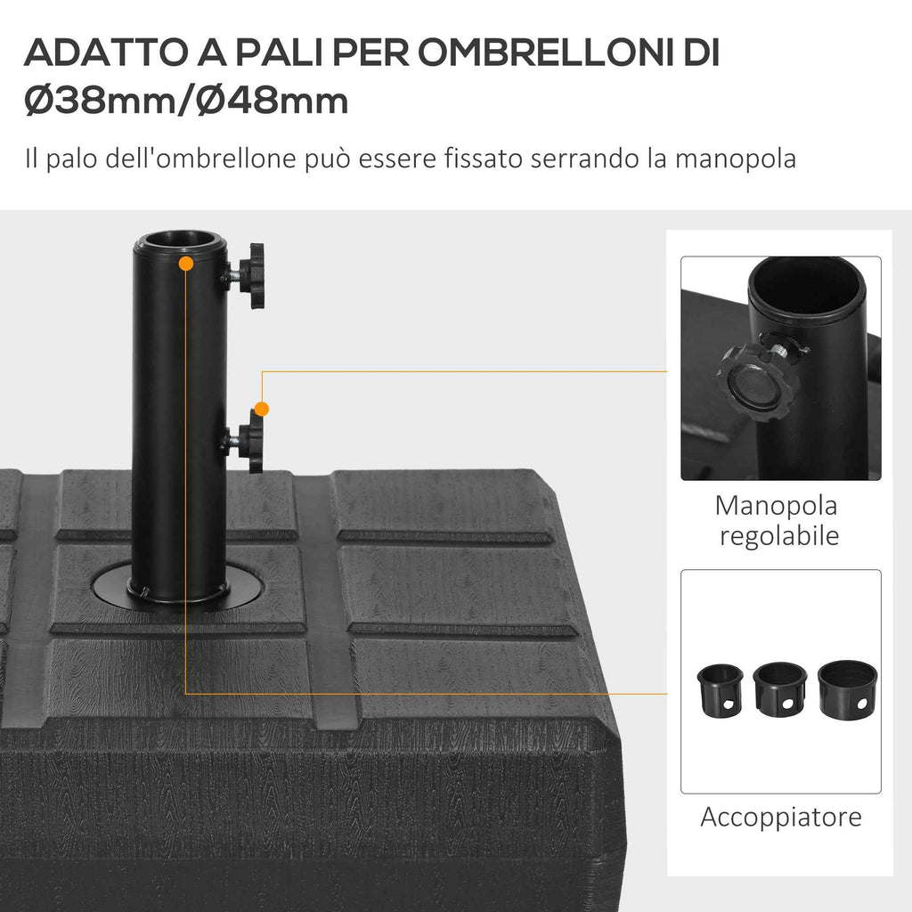 Outsunny 3.5m Garden Umbrella Base with Handles, HDPE and Steel, 49x49x36.5cm, Black