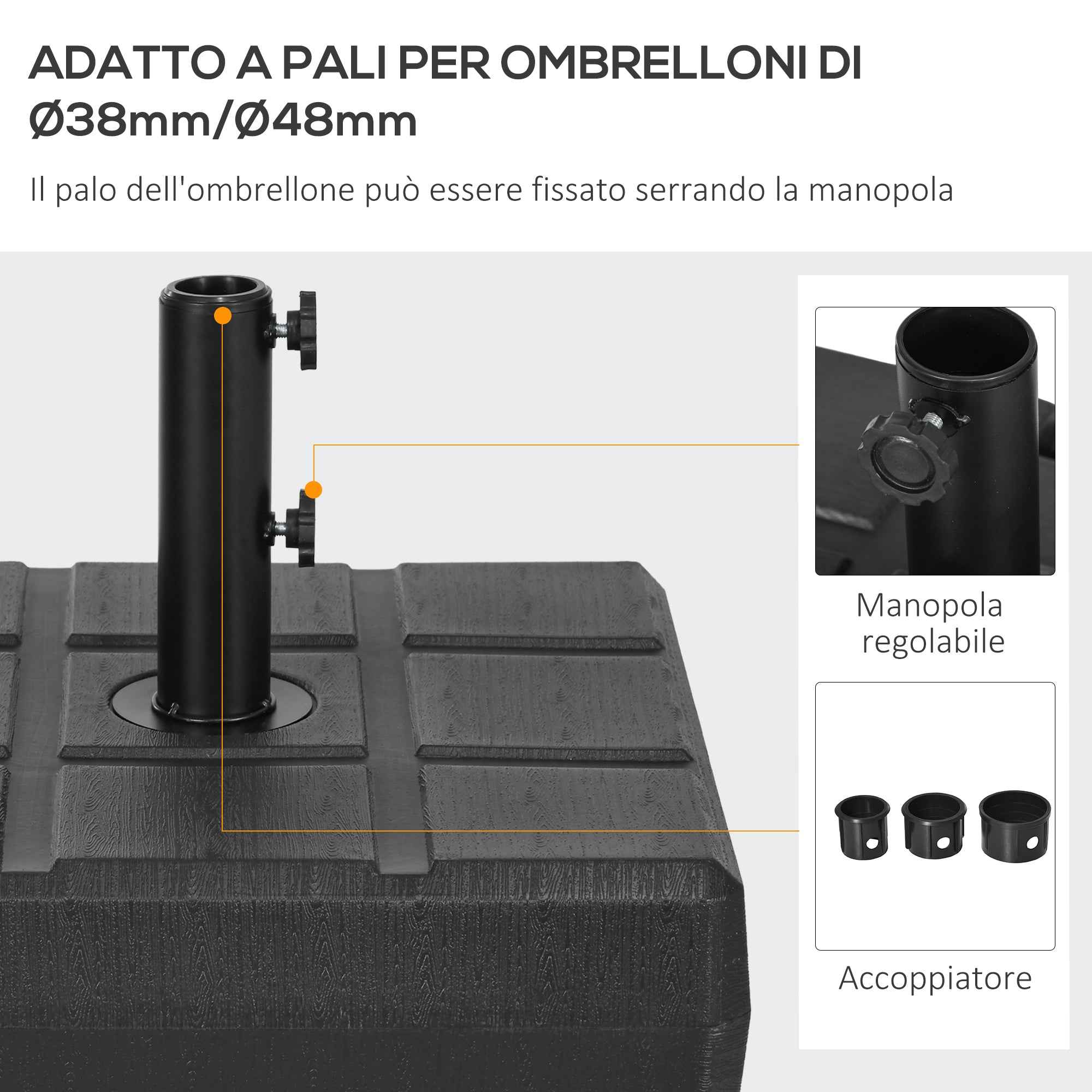 Outsunny 3.5m Garden Umbrella Base with Handles, HDPE and Steel, 49x49x36.5cm, Black