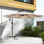 Outsunny 3m Cantilever Umbrella with Cross Base and Crank Handle, in Metal, PP and Polyester, Khaki