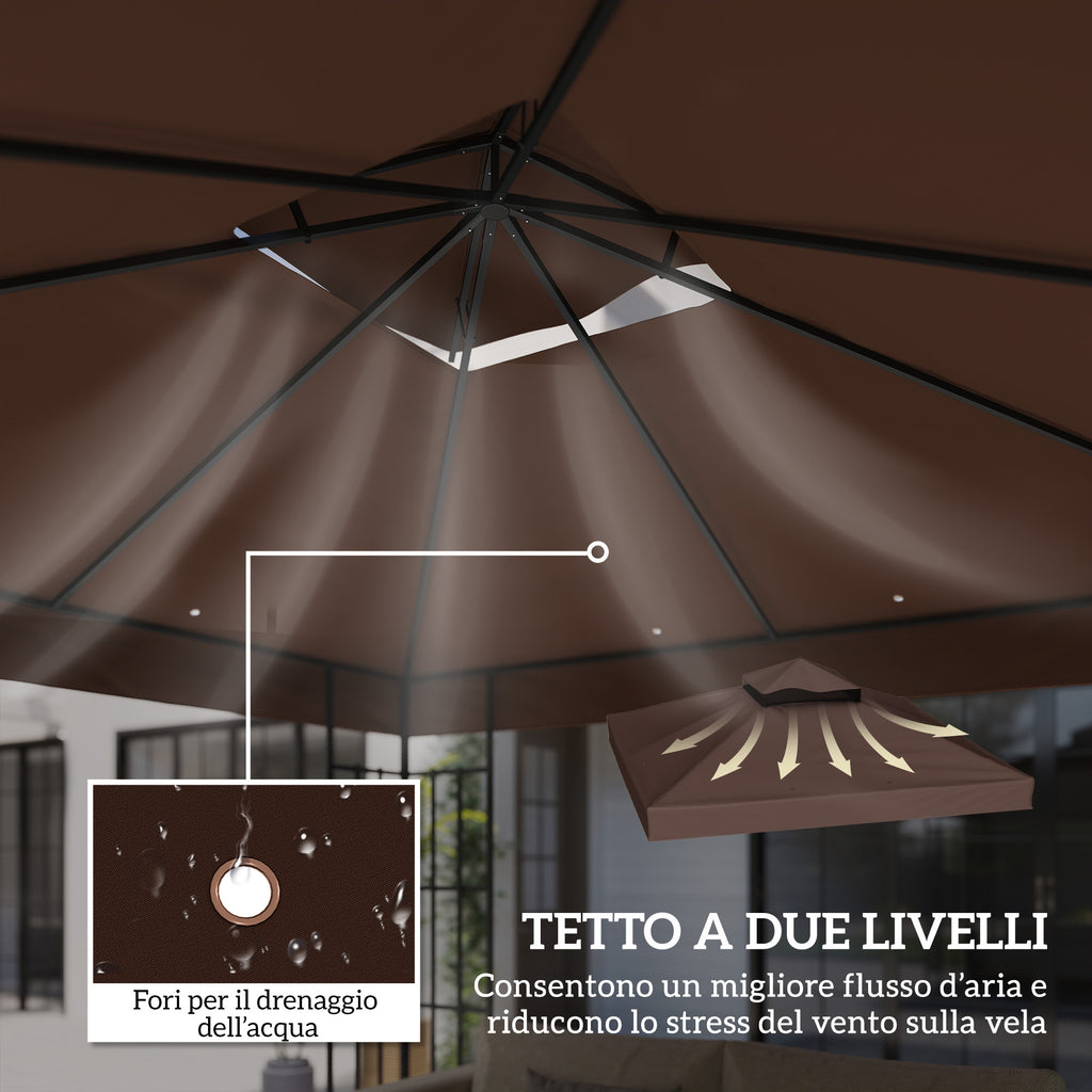 Outsunny 3x3m UPF30+ 2-Tier Coffee Polyester Garden Gazebo Cover