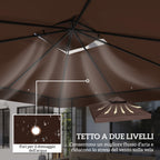 Outsunny 3x3m UPF30+ 2-Tier Coffee Polyester Garden Gazebo Cover