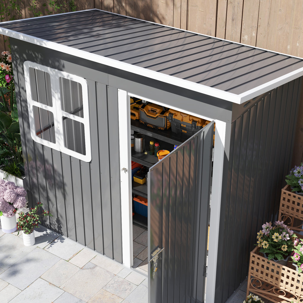 Steel Garden Shed with Locking Door, Window and Air Vents, 2.2 x 1.3 m, Gray