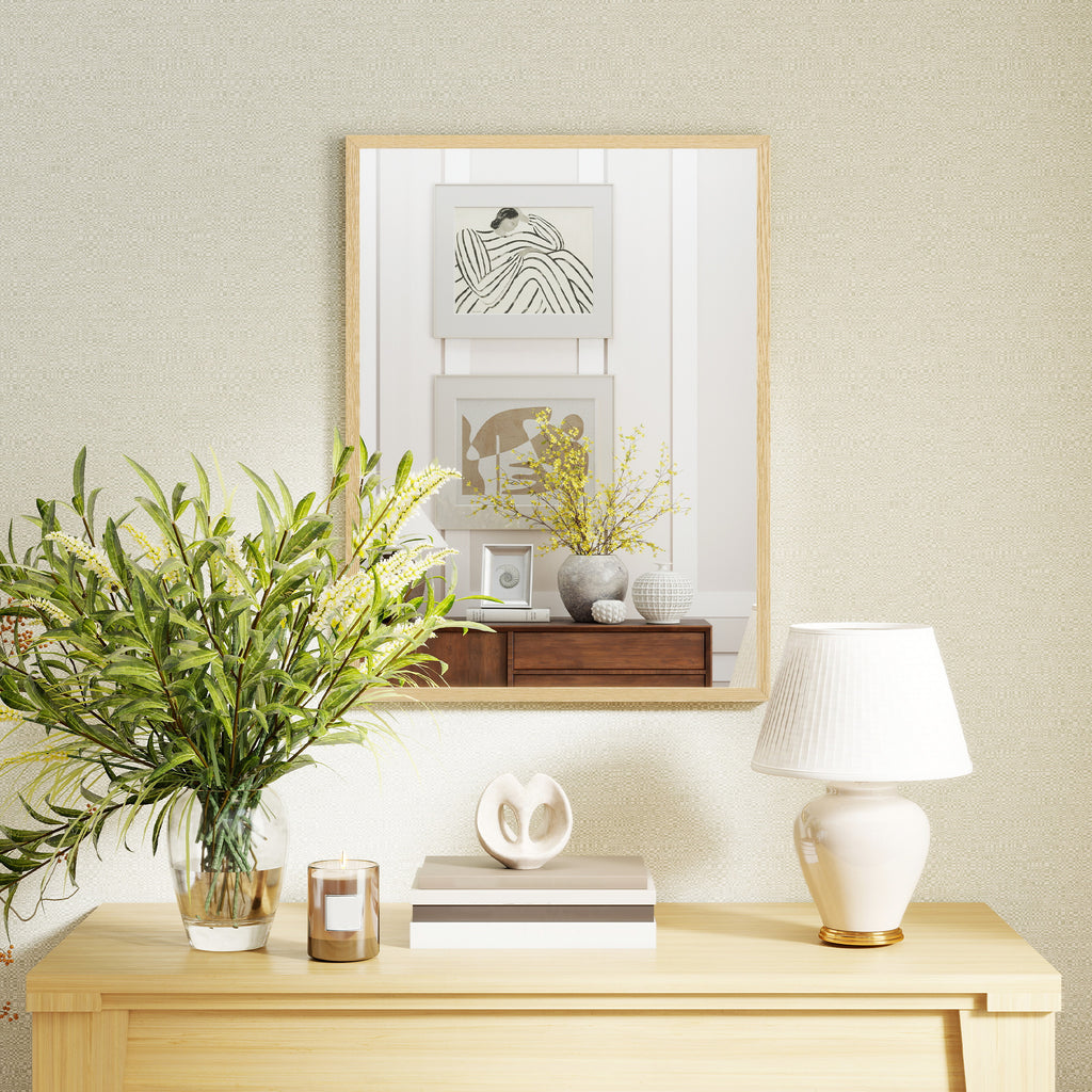 HOMCOM Rectangular Wall Mirror with Hooks, Glass and MDF, 60x80 cm, Wood Color