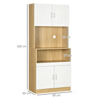 4-Door Chipboard Tall Pantry Cabinet with Cupboards and Open Shelf, 80x40x180 cm