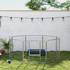 8 Panel Modular Folding Dog Playpen with Steel Door, Height 80 cm, Silver