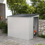 Metal Tool Shed 1.5x2m with Base, Sliding Door and Sloping Roof, White