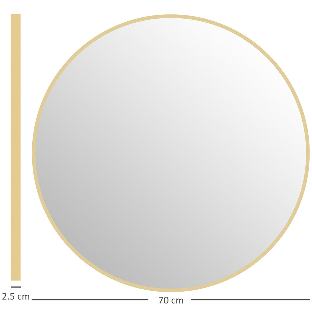Round Bathroom Mirror with Shockproof Surface, Glass and Steel, Ø70x2.5 cm, Gold Color