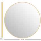 Round Bathroom Mirror with Shockproof Surface, Glass and Steel, Ø70x2.5 cm, Gold Color