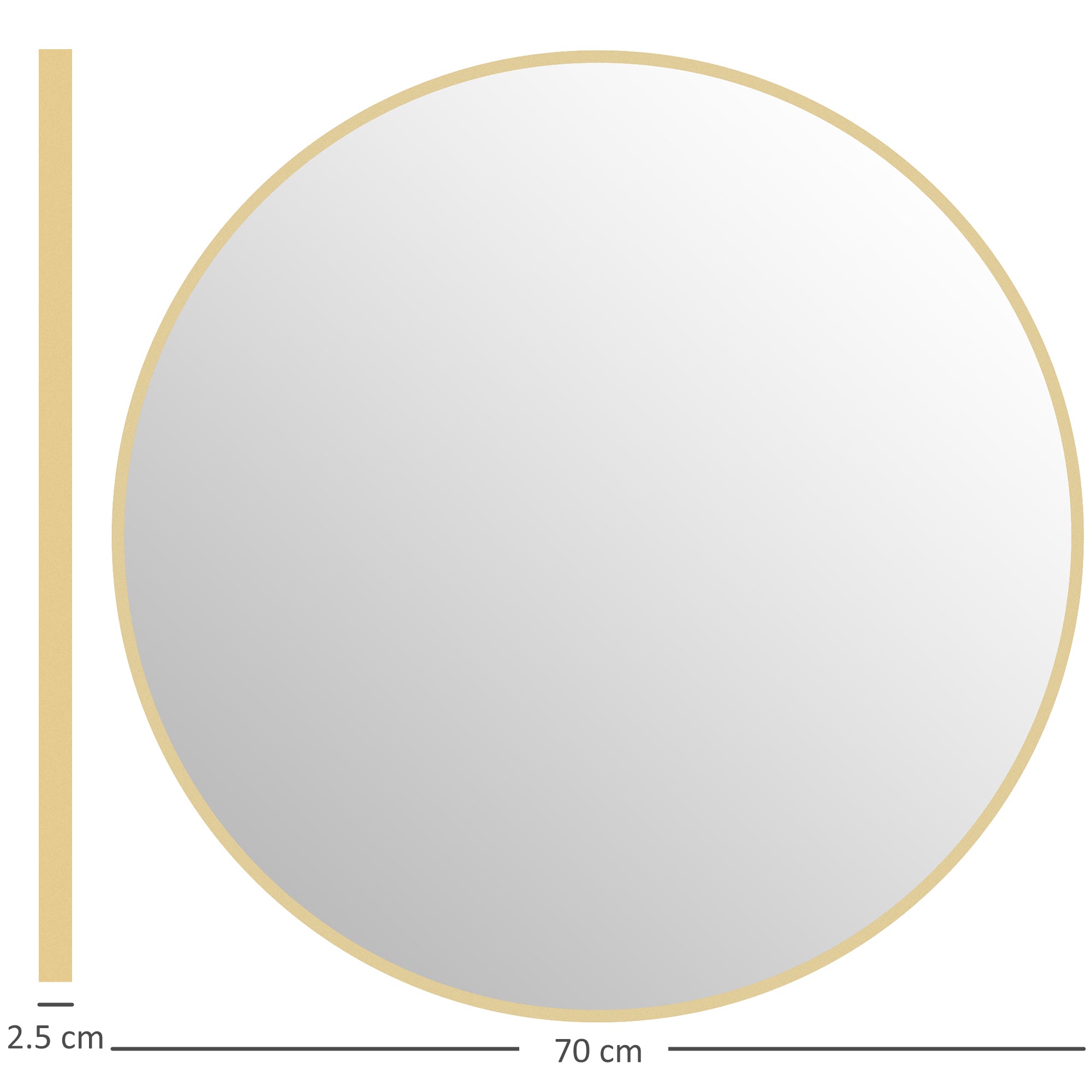 Round Bathroom Mirror with Shockproof Surface, Glass and Steel, Ø70x2.5 cm, Gold Color