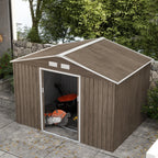 Steel Garden Shed with 4 Air Vents and 2 Sliding Doors, 277x195x192 cm, Light Brown