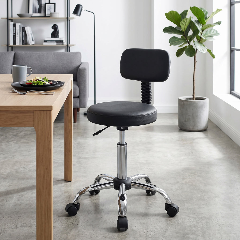HOMCOM Adjustable Swivel Stool with Padded Backrest and Seat, 120 kg Capacity, 46 x 51 x 78-93 cm, Black