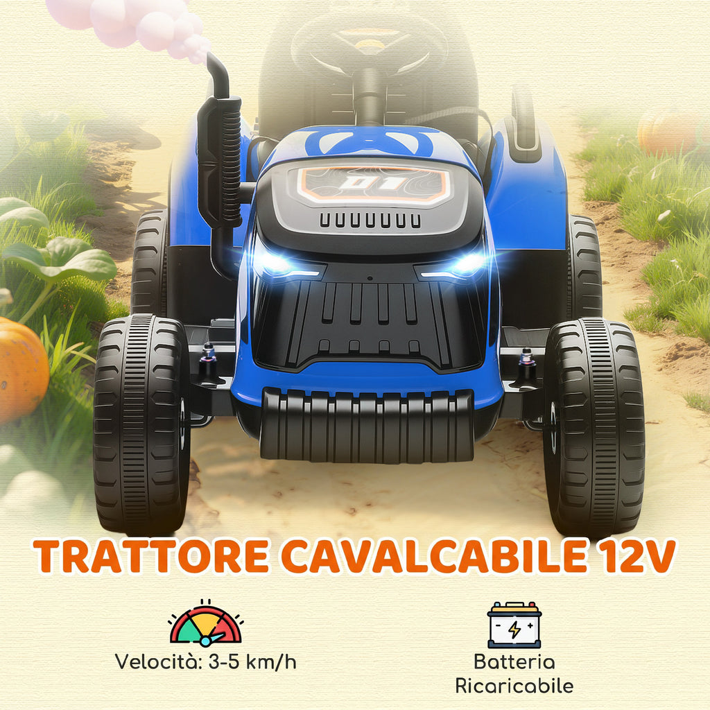 AIYAPLAY 2 in 1 Electric Tractor for Kids Ages 3-8 with Detachable Trailer, Remote Control, Music, Lights, Blue