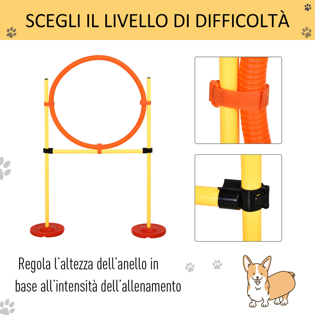 Dog Agility Set 3 Exercises: Slalom, Obstacles, Ring, for Dog Training, Portable, 2.5 kg, Yellow and Red