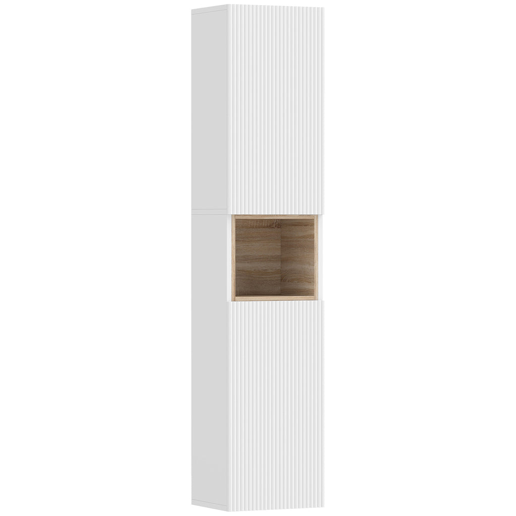 2-Door Bathroom Cabinet with Open Space and Adjustable Shelves, Wooden, 30x24x140 cm, White