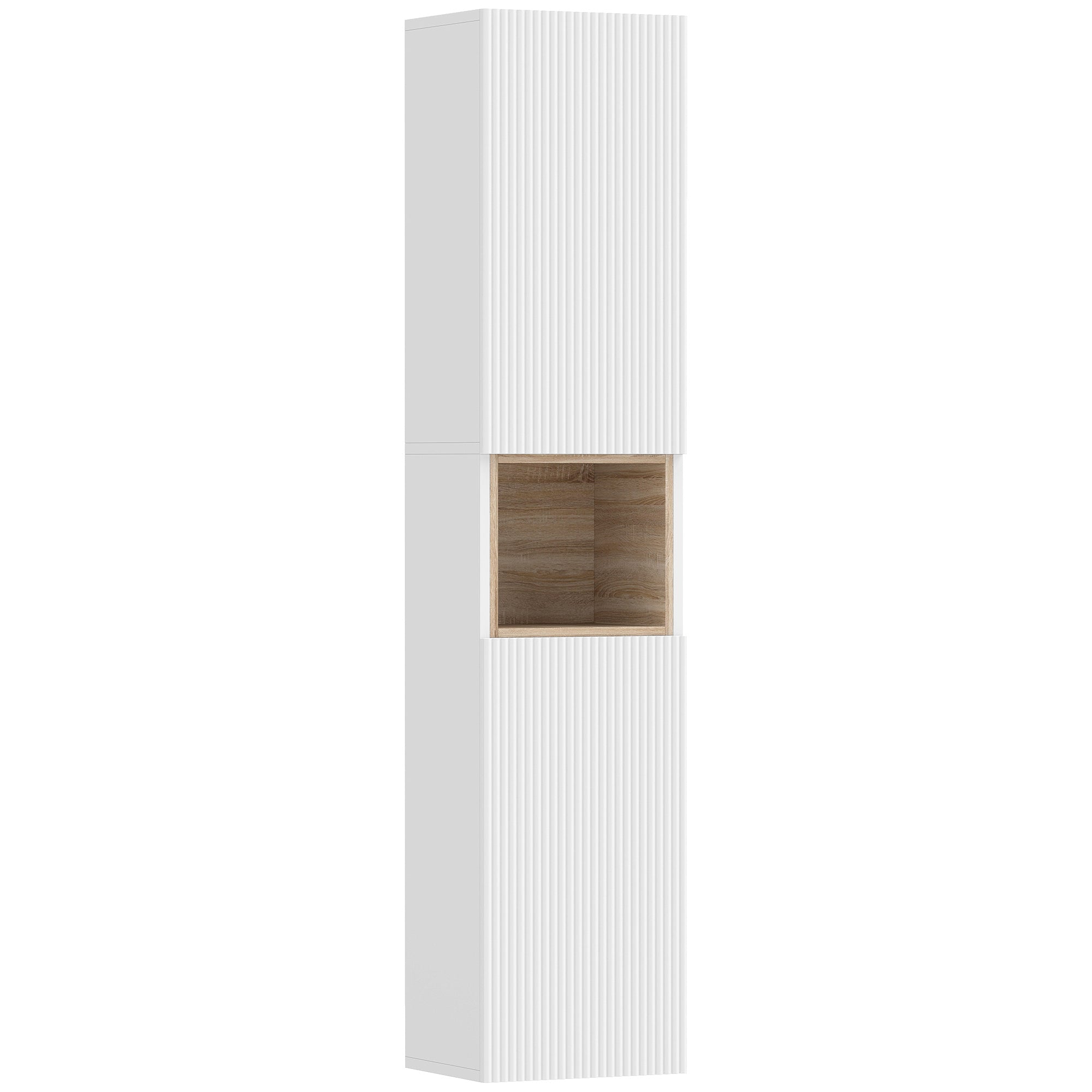 2-Door Bathroom Cabinet with Open Space and Adjustable Shelves, Wooden, 30x24x140 cm, White