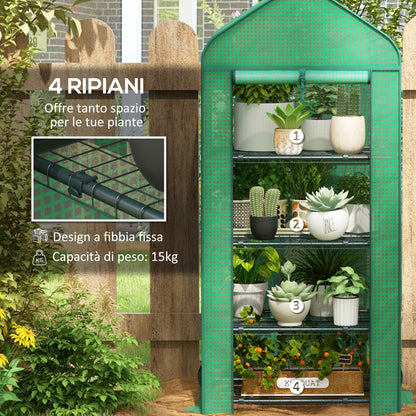 Outsunny 4-Tier Plant Greenhouse with Roll-Up Door, Metal and PE, 69x49x158 cm, Dark Green - Borgè