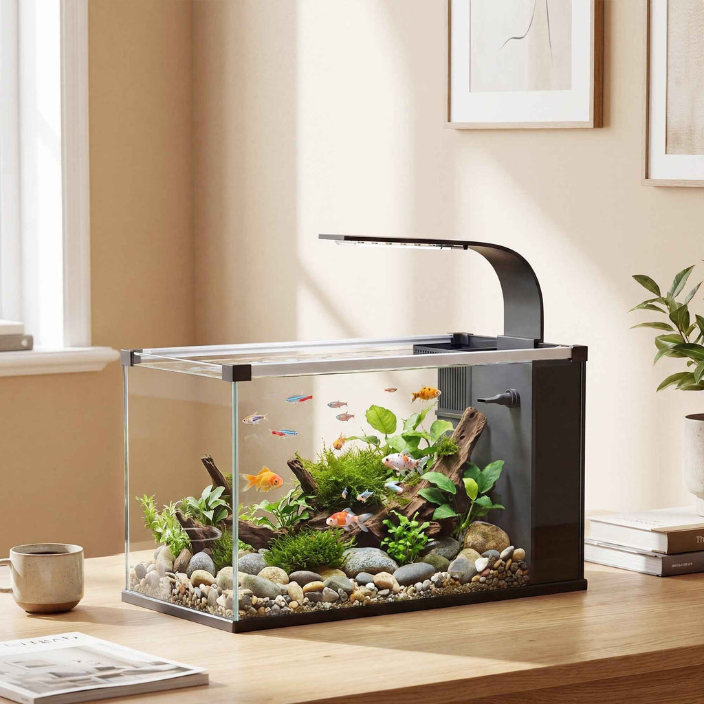 PawHut Aquarium, 24L Tempered Glass with Filter, LED Light and Water Pump