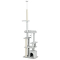 Cat Tree for cats with Scratch Pole for ceiling cats with platforms and house, 60x40x225-255cm, gray - Borgè