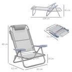 Set of 2 Folding and Reclining Camping Chairs on 6 Levels, in Aluminum and Foam, 62x65x80 cm, Light Gray
