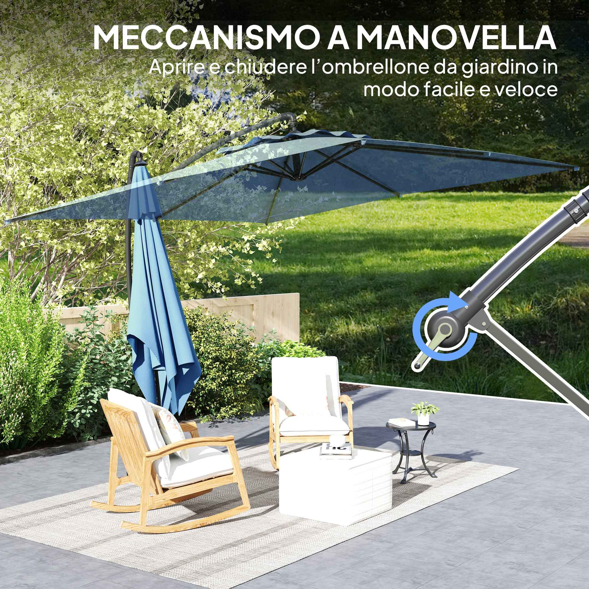 Outsunny 3x3.25m 360° Adjustable Off-Center Garden Umbrella, Light Blue