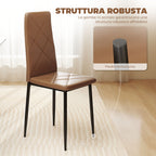 Set of 4 Modern High-Back Dining Chairs in Faux Leather and Steel, 41x50x97 cm, Brown