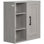 kleankin Bathroom Wall Unit with 3 Open Shelves and Chipboard Cabinet, 48x20x50cm, Gray - Borgè