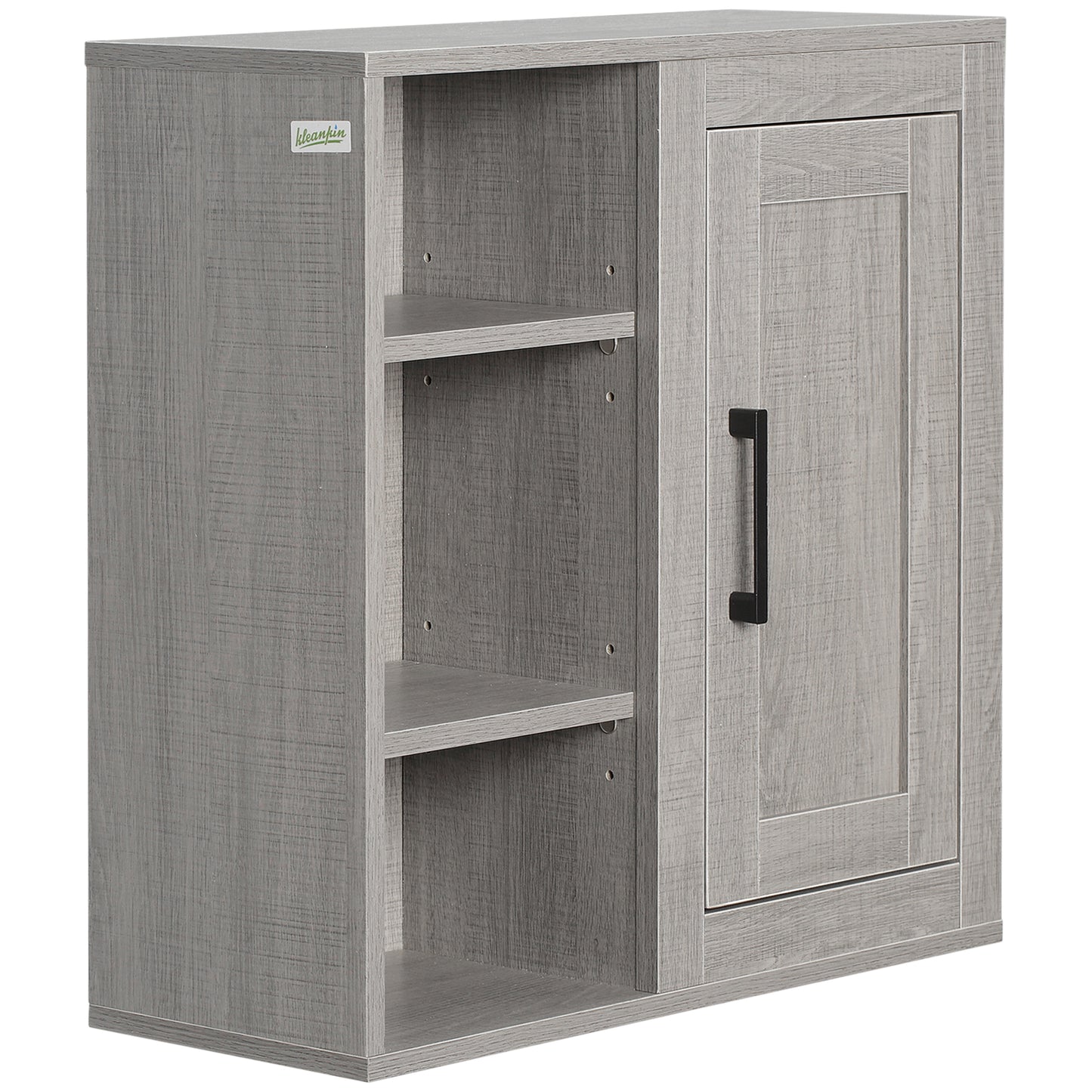 kleankin Bathroom Wall Unit with 3 Open Shelves and Chipboard Cabinet, 48x20x50cm, Gray