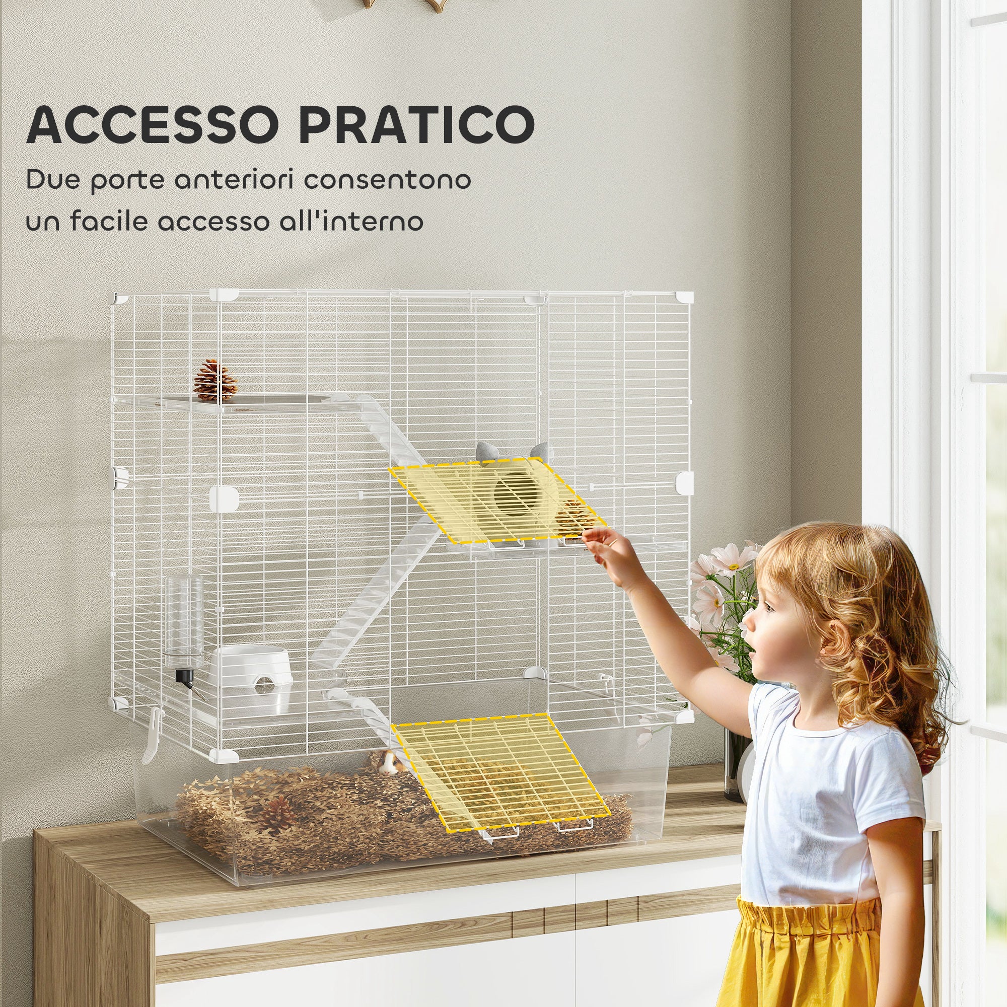 Multi-Level Rodent Cage with Accessories Included, Made of Steel, PET and PS, 73x47x80 cm, White
