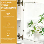 Modern Kitchen Cabinet with 2 Cabinets, Glass Doors and Adjustable Shelves, 80x48x170 cm, White