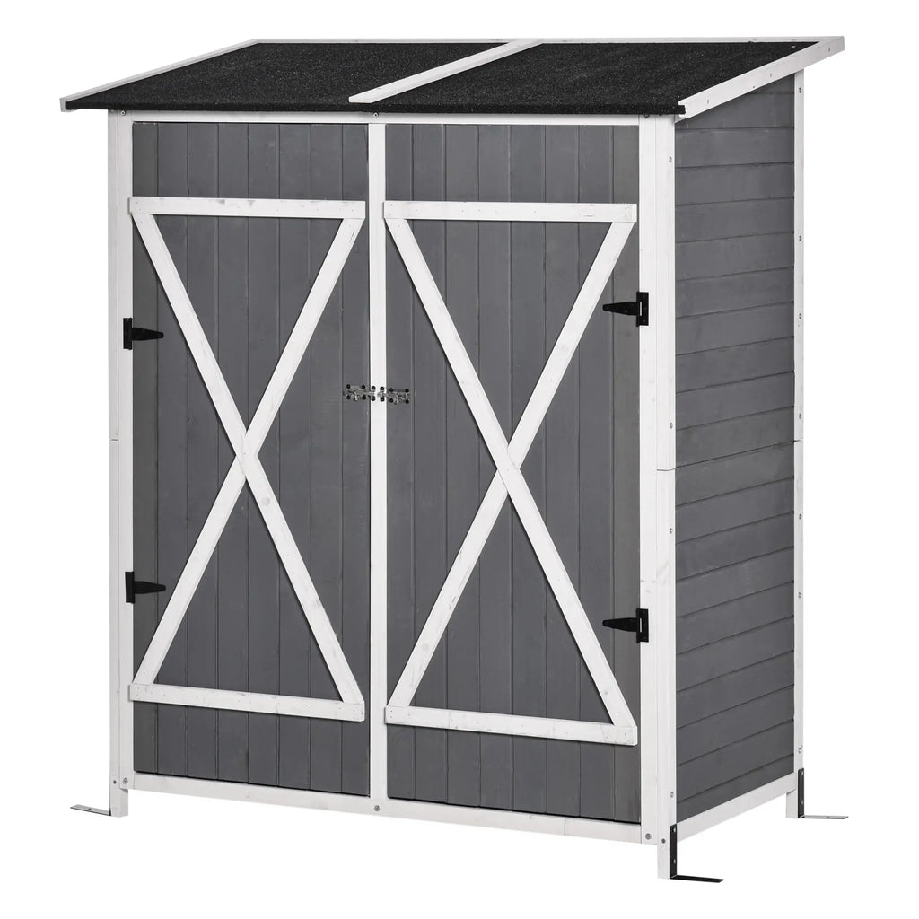 Wooden Garden Shed with 2 Doors, Outdoor Garden Tool Cabinet with a Stool, 139x75x147/160cm - Borge' Group Limited