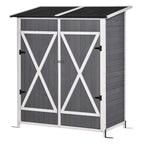 Wooden Garden Shed with 2 Doors, Outdoor Garden Tool Cabinet with a Stool, 139x75x147/160cm - Borge' Group Limited
