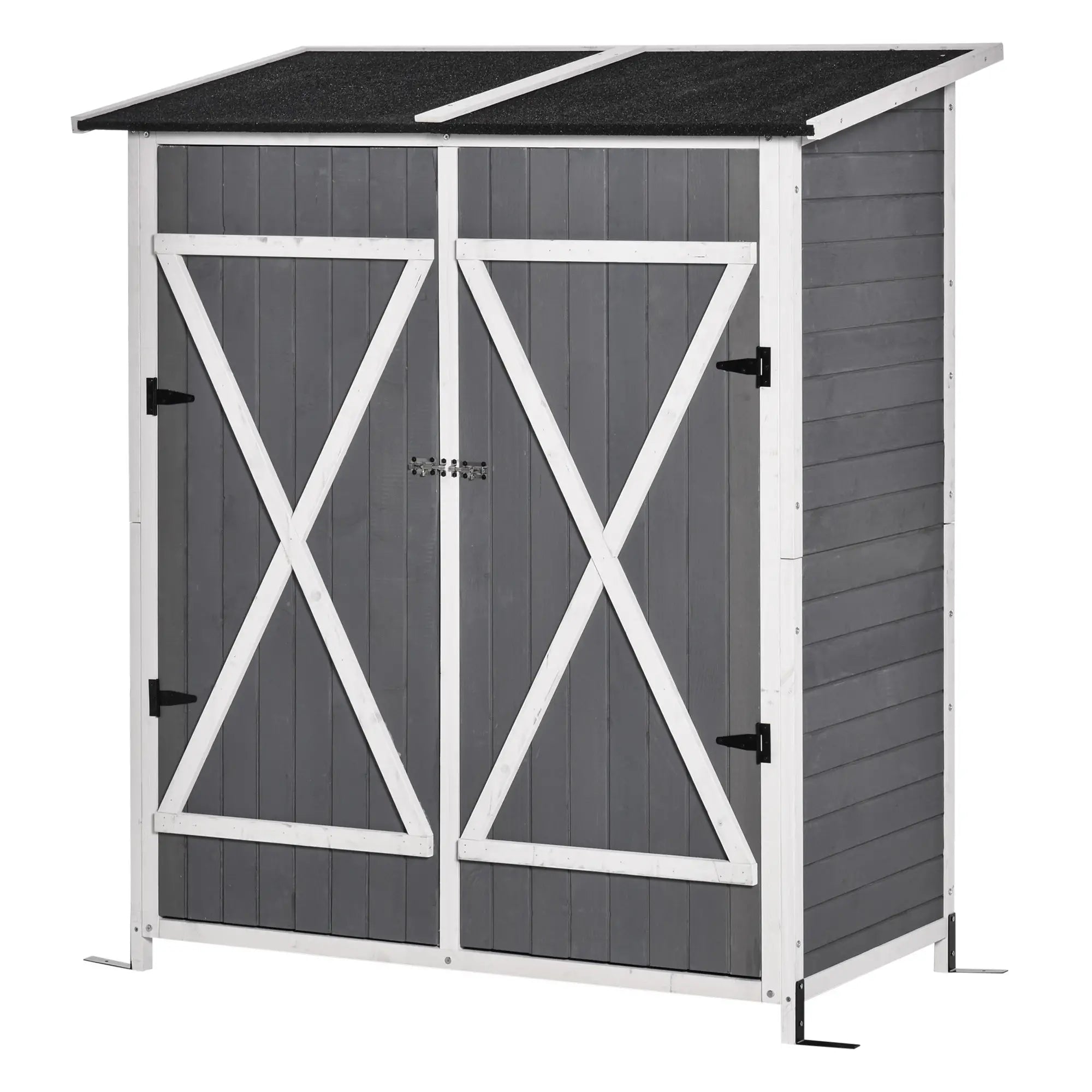 Wooden Garden Shed with 2 Doors, Outdoor Garden Tool Cabinet with a Stool, 139x75x147/160cm - Borge' Group Limited