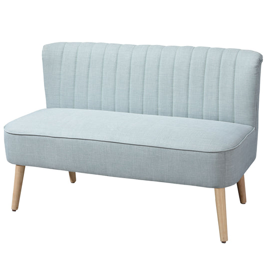 2 Seater Modern Fabric Sofa Without Armrests with Wooden Legs, 117x56. 5x77 cm, Light Blue