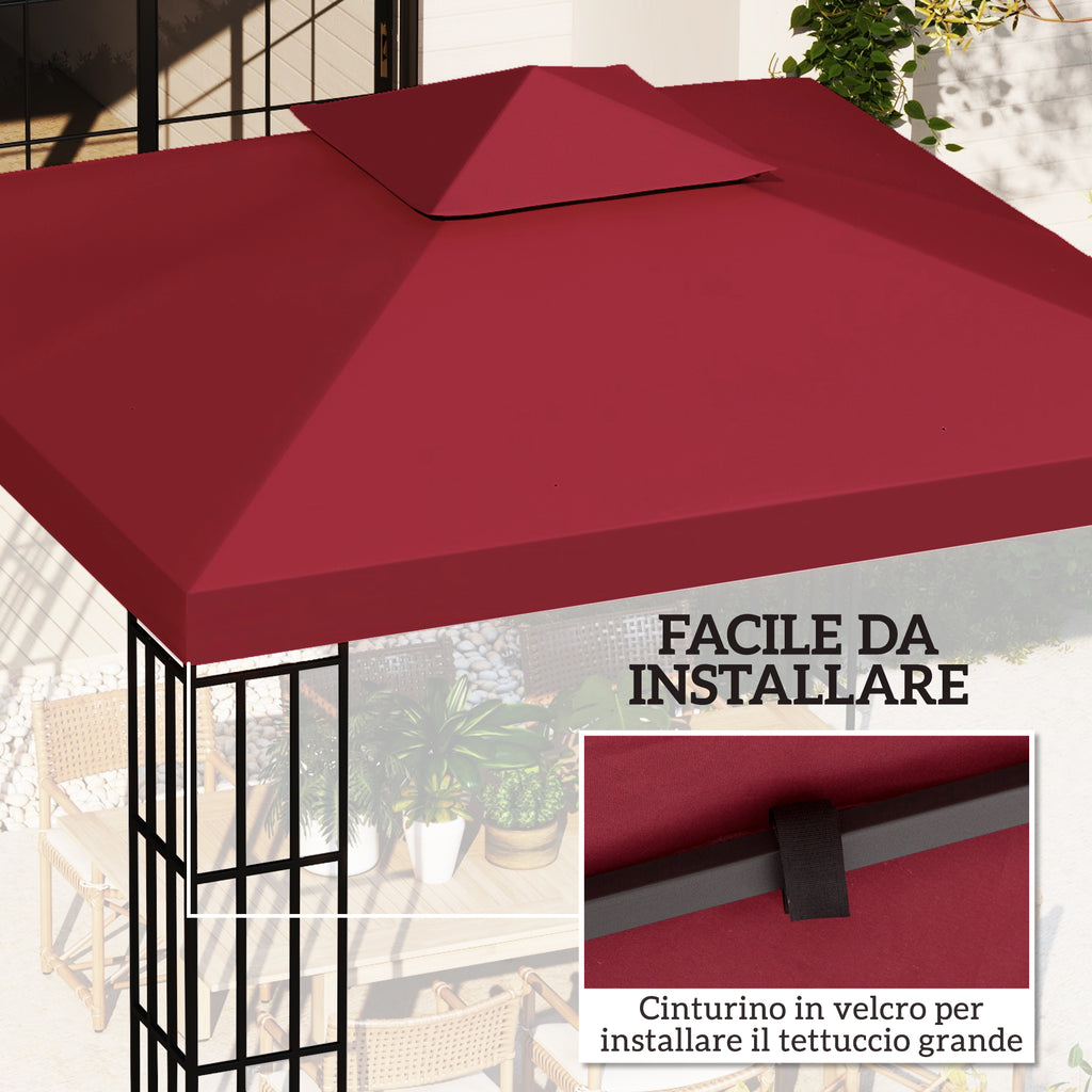 Outsunny Replacement Roof for 3x3m 2-Tier UV-Resistant Polyester Gazebo with Air Vent, Red