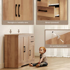 Kitchen Cabinet with 2 Drawers and 3 Cabinets, Adjustable Shelves, 120x38x79 cm, Oak