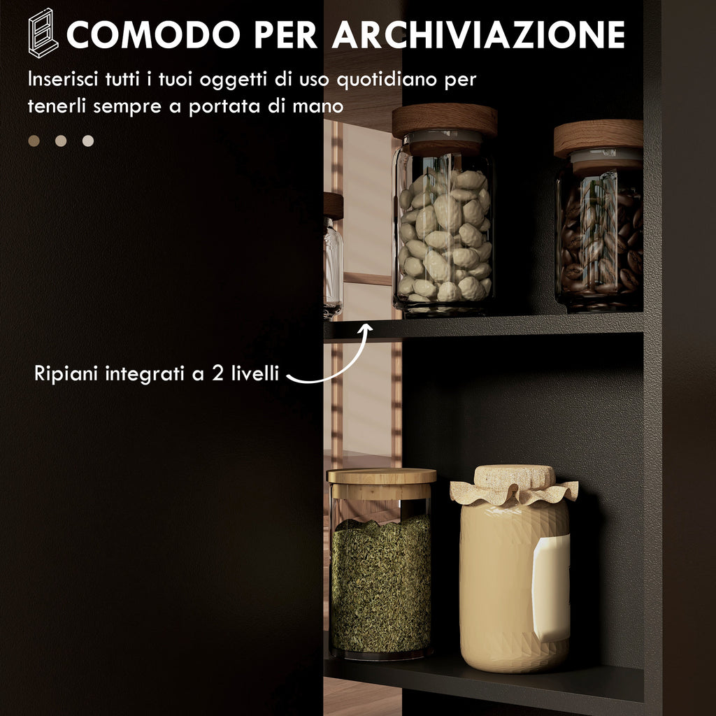 LEAF - Foldable Console Table for 4-6 people with Wheels and Shelves, 140x75x74cm, Oak and Black