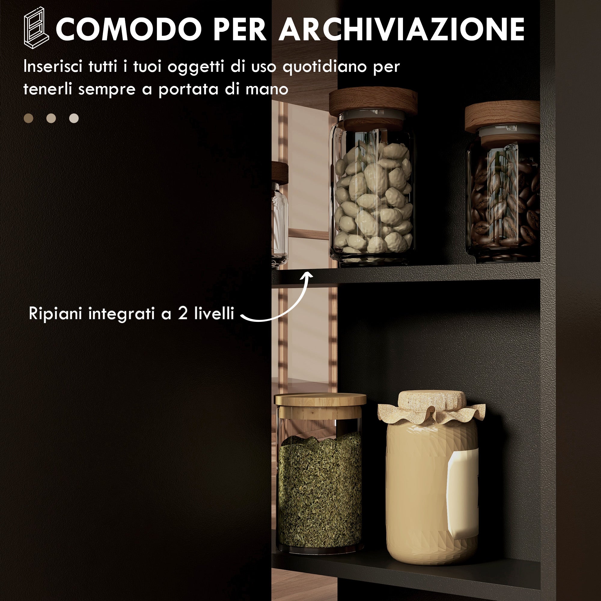 LEAF - Foldable Console Table for 4-6 people with Wheels and Shelves, 140x75x74cm, Oak and Black