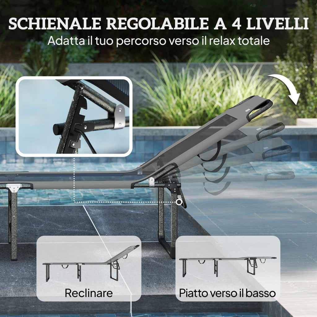 Outsunny 4-Position Reclining Outdoor Lounger, Folding Chair with Handle, Grey.
