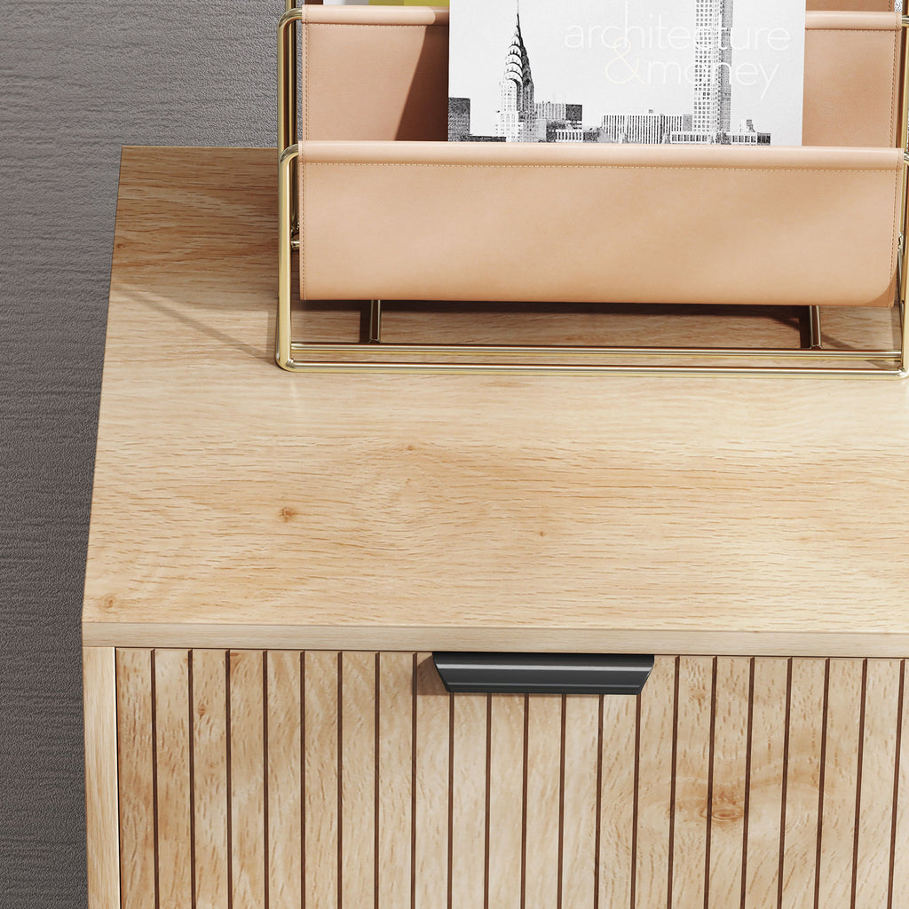 2-Tier Wooden Storage Cabinet with 3-Tier Adjustable Shelf, 78x40x77.5 cm, Oak Color