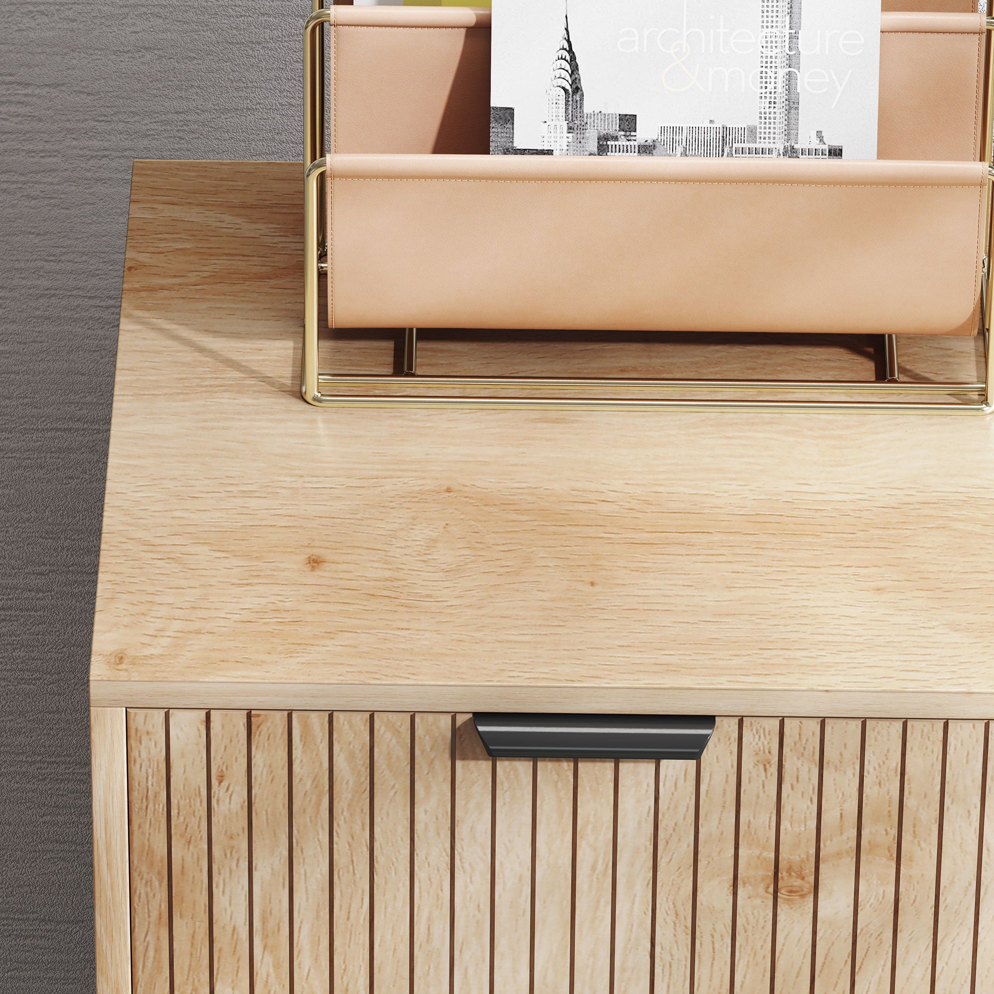 2-Tier Wooden Storage Cabinet with 3-Tier Adjustable Shelf, 78x40x77.5 cm, Oak Color