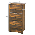 Bedside table with 3 drawers in rustic style in wood, 40x30x74 cm, Brown