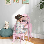 HOMCOM Children's Dressing Table with Stool and Adjustable Mirror, Girls' Dressing Table with Drawer, Pink