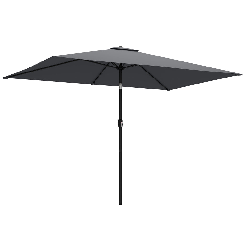 Outsunny 3x2m Rectangular Garden Umbrella with Crank Handle, Metal and Polyester, Dark Grey