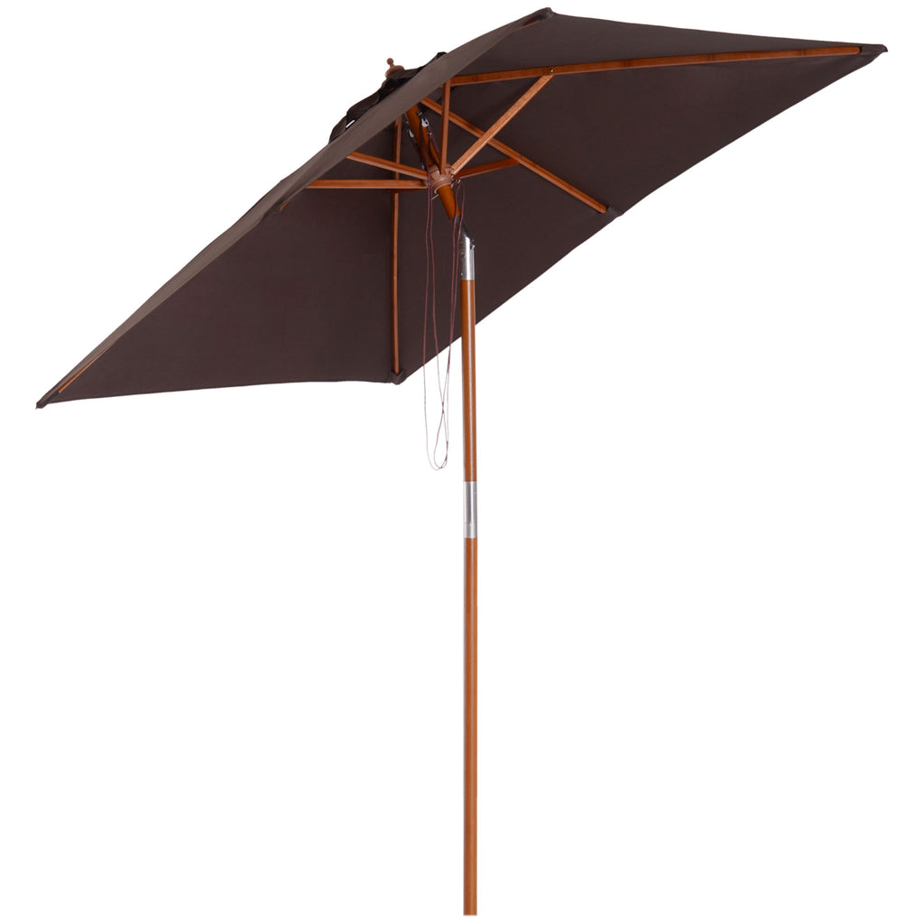 Tilting Rectangular Umbrella 2x1.5 m with 6 Ribs and Rope Opening, in Bamboo and Coffee Polyester