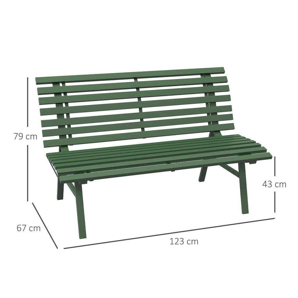 2 Seater Aluminum Slatted Outdoor Bench, 123x67x79cm, Green