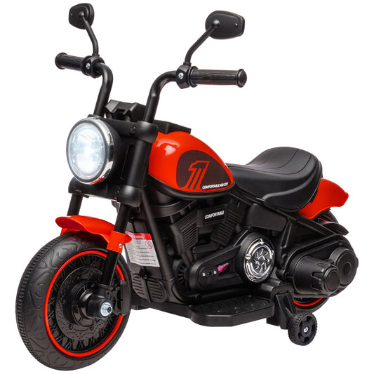 Electric Motorcycle for Children 18-36 Months with Wheels and Light, 76x42x57 cm, Red and Black