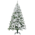 HOMCOM 180cm Tall Snow-Covered Christmas Tree with 750 Fireproof Branches and Steel Base, Green