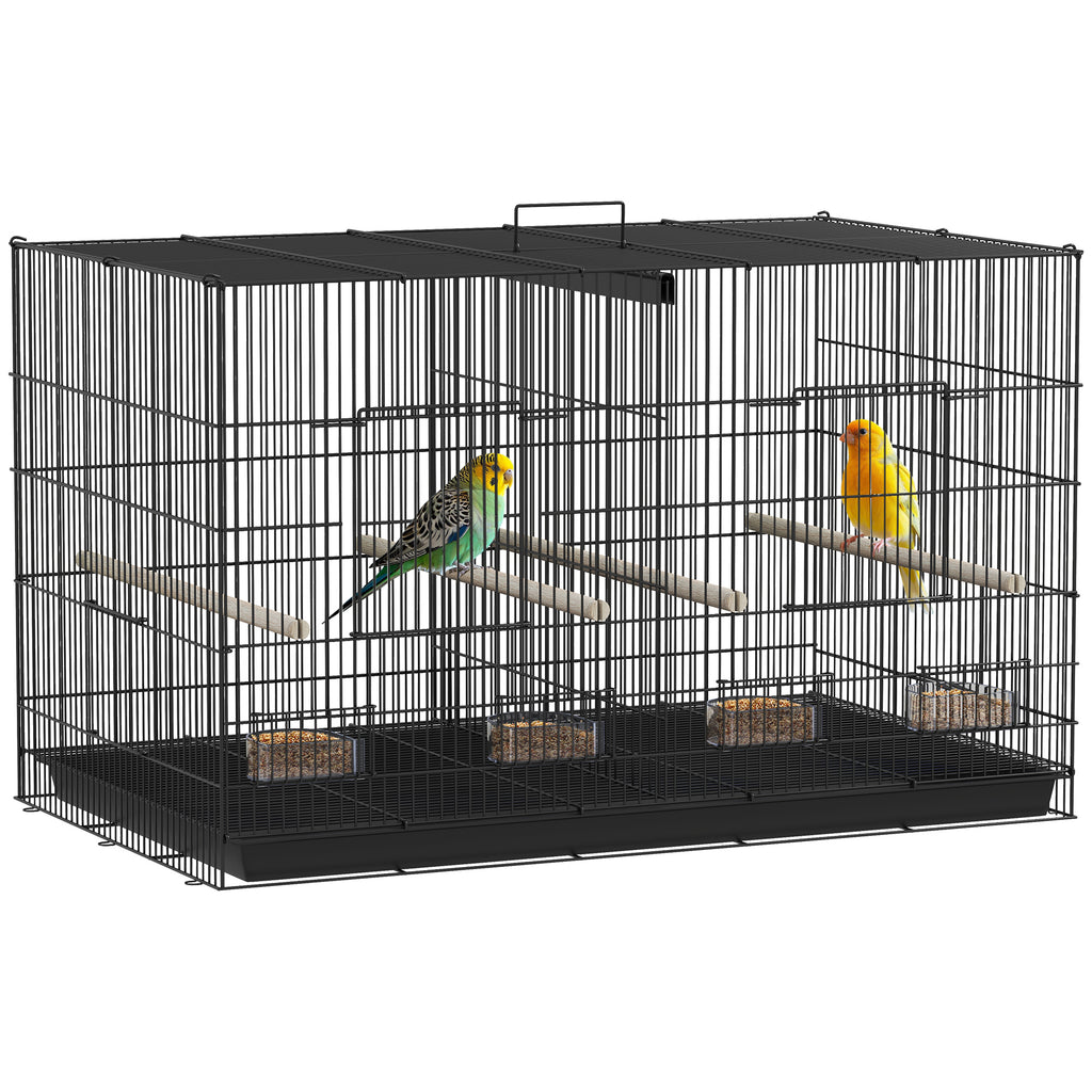 Bird Cage with Divider and Lower Storage Shelf, in Steel and PP, 94x57x57 cm, Black