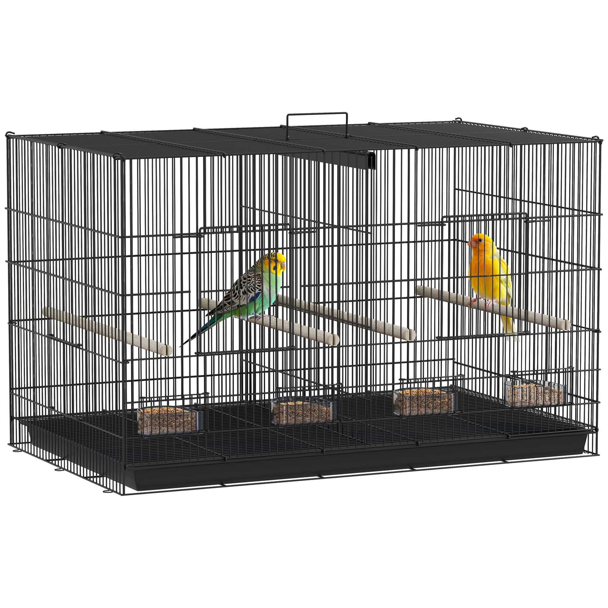 Bird Cage with Divider and Lower Storage Shelf, in Steel and PP, 94x57x57 cm, Black
