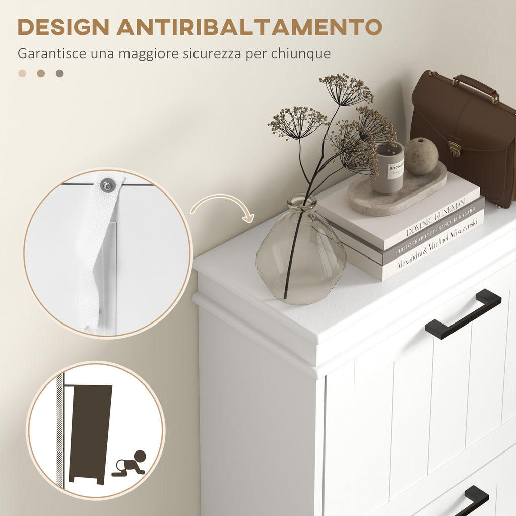 Modern Shoe Rack with 3 Tilting Drawers for 15 Pairs of Shoes and Adjustable Shelf, 54x24x117.5cm, White